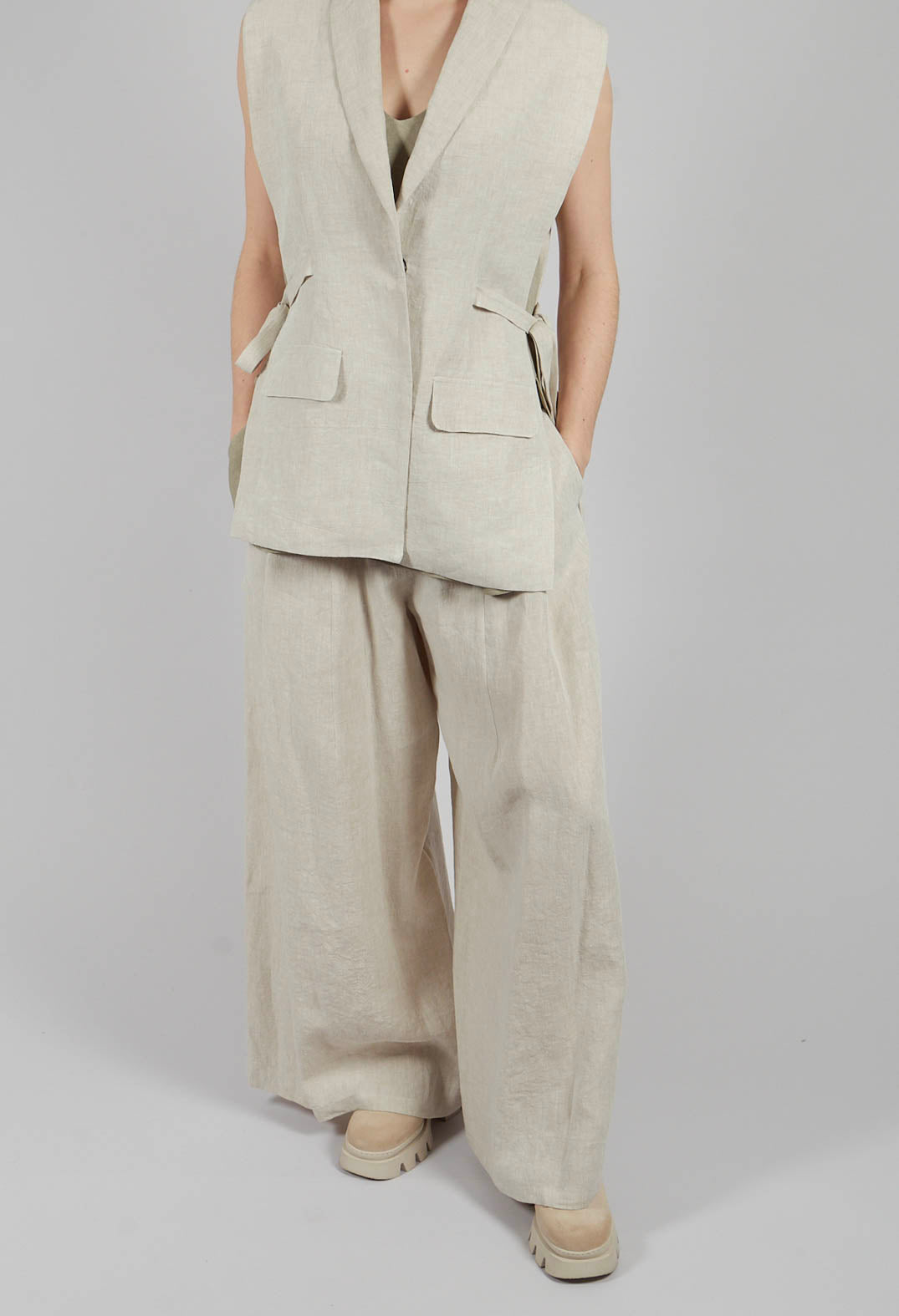Wide Leg Linen Trousers in Naturale