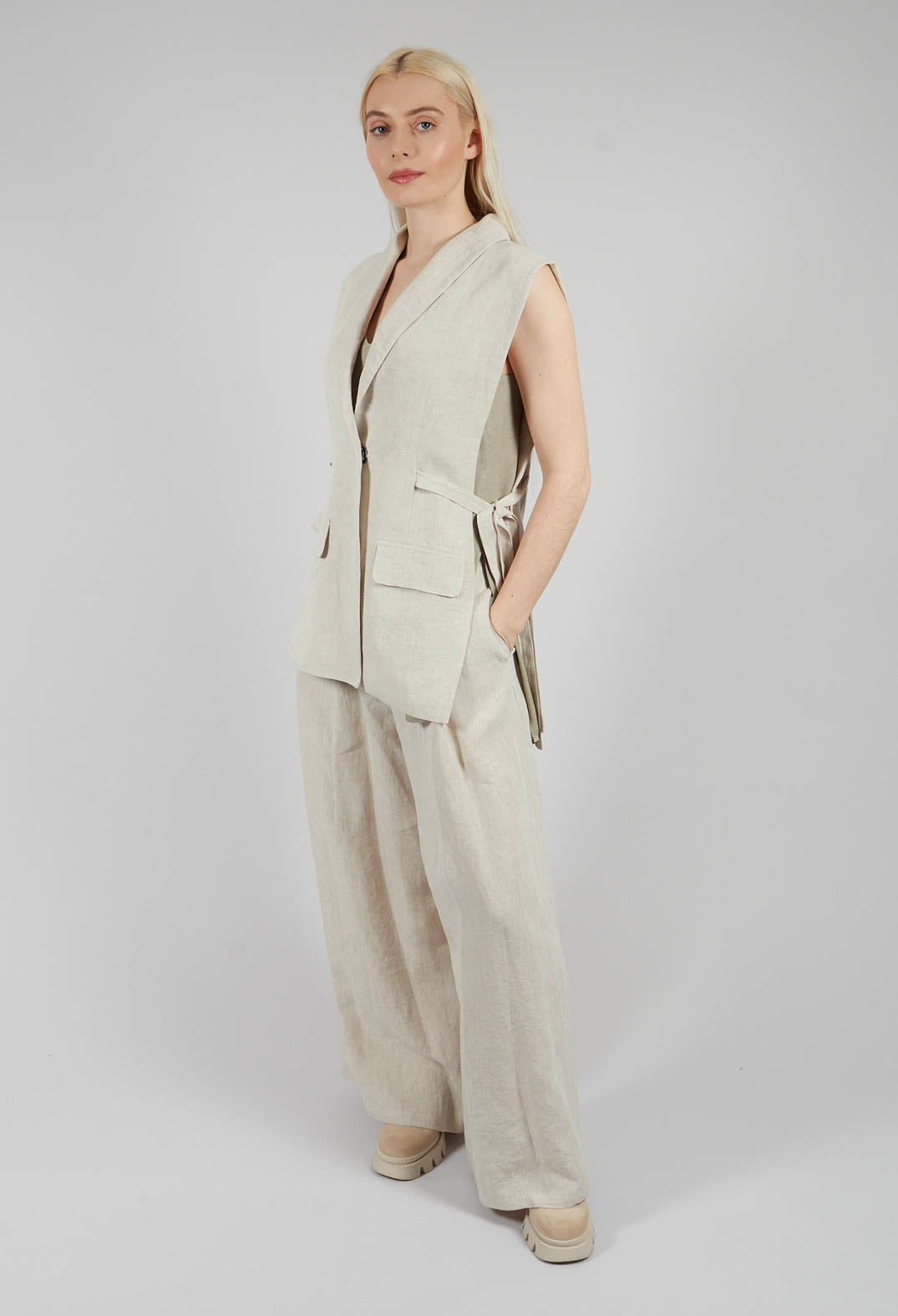 Wide Leg Linen Trousers in Naturale