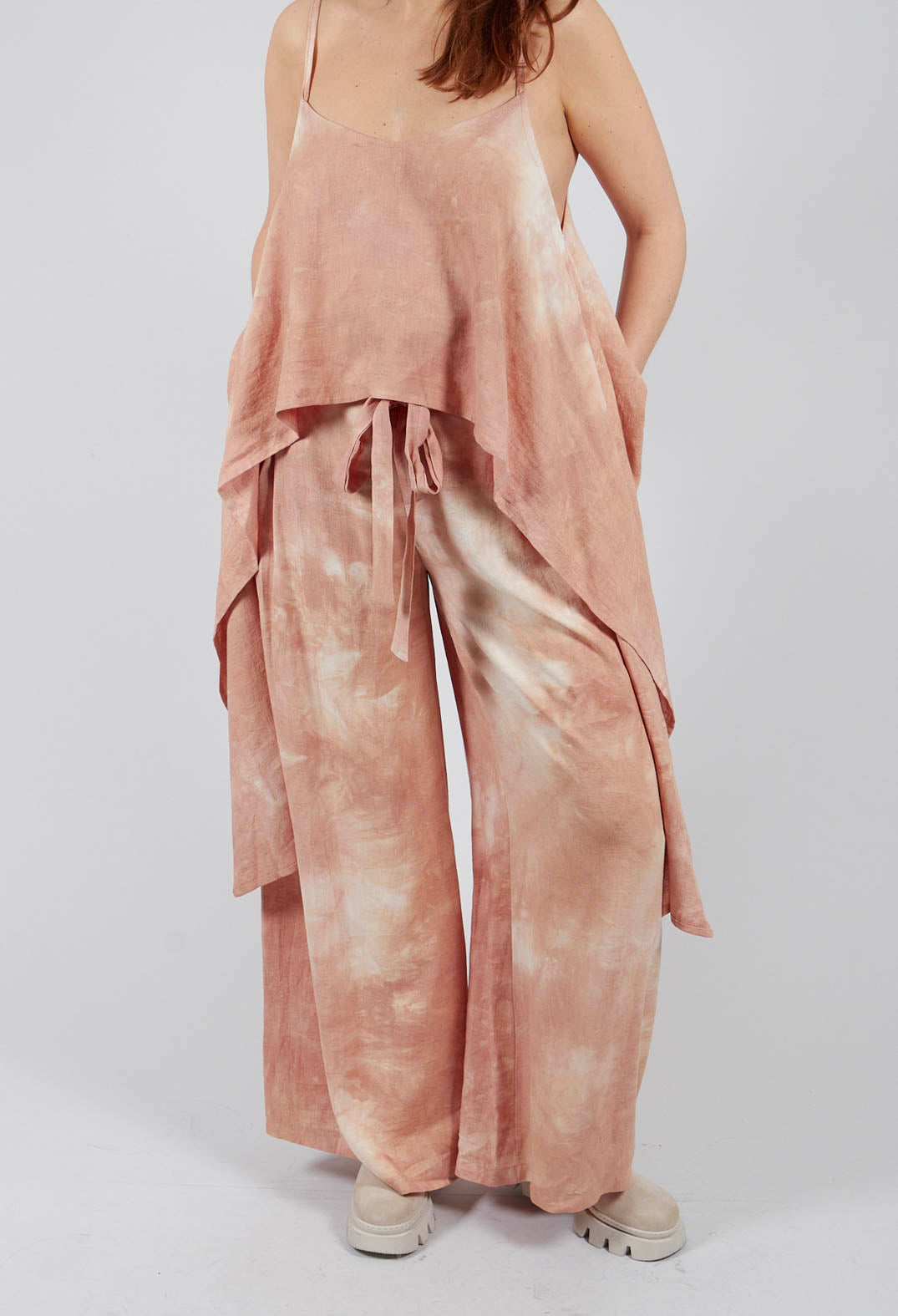 Wide Leg Linen Trousers in Sand