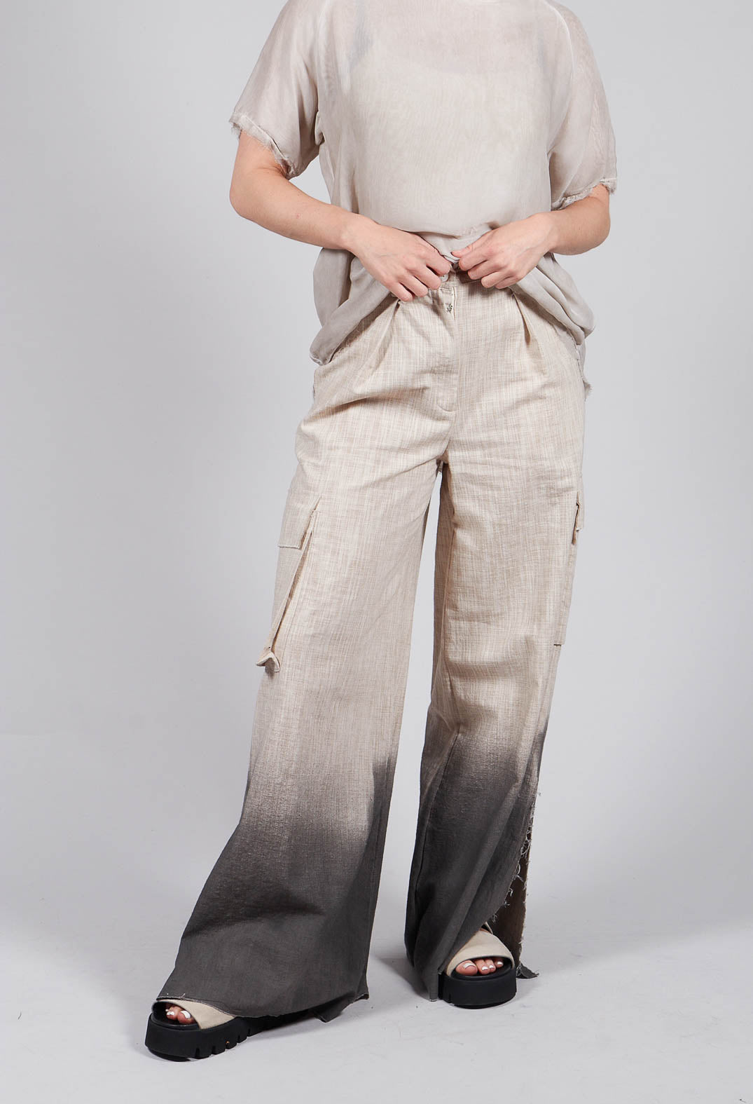 Wide Leg Ombre Trousers in Cotone Degrade Sand