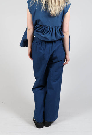 Wide Leg Straight Trousers in Marine Blue