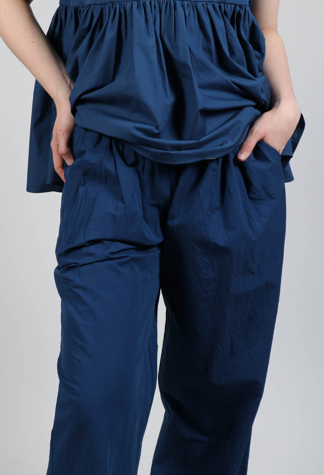 Wide Leg Straight Trousers in Marine Blue