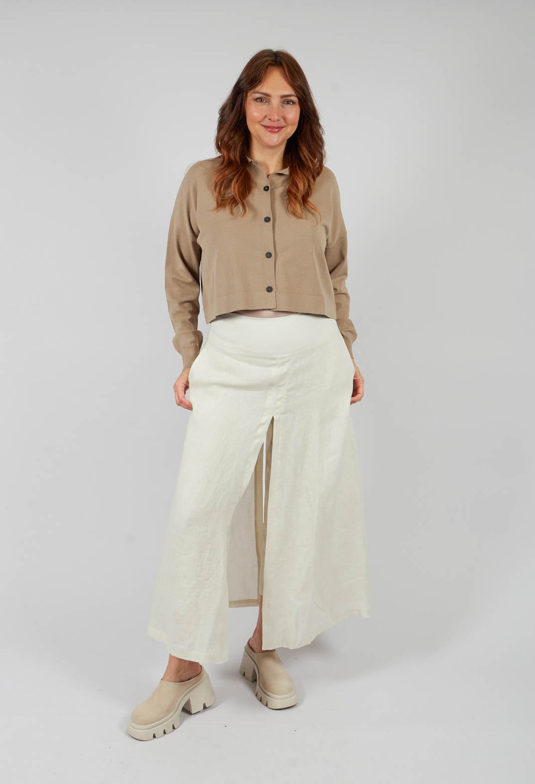 Wide Leg Trouser in Greige