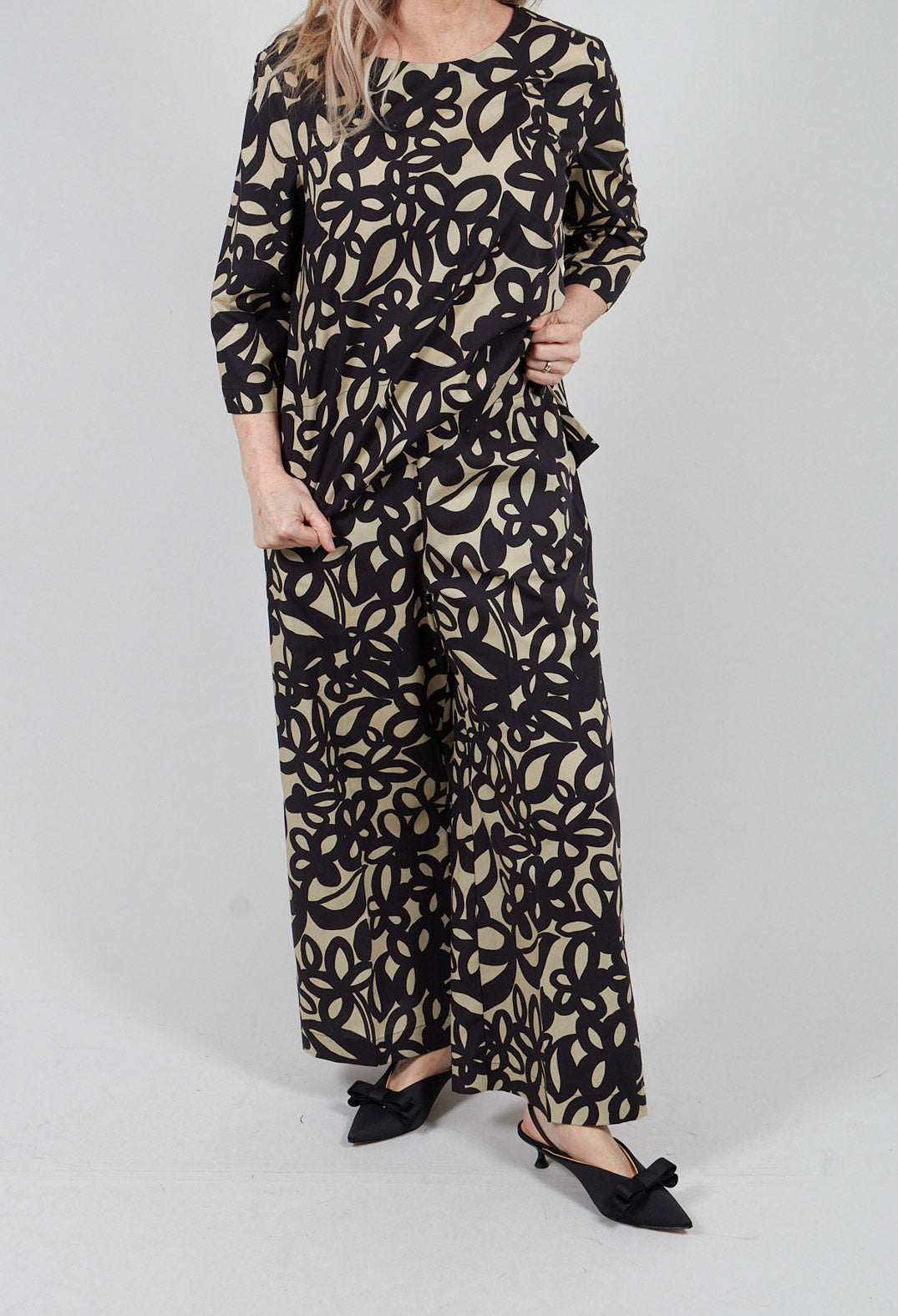 Wide Leg Trouser in Lark and Nero