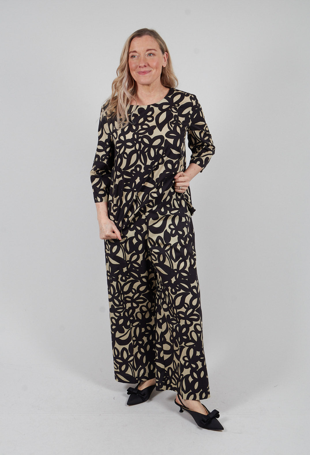 Wide Leg Trouser in Lark and Nero
