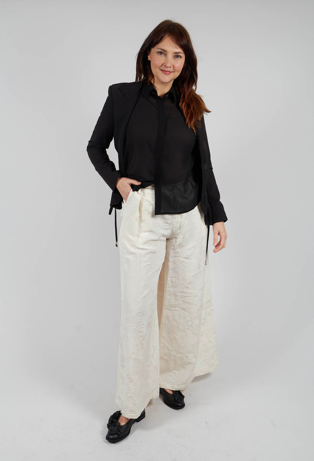 Wide Leg Trousers in Jacquard Ecru