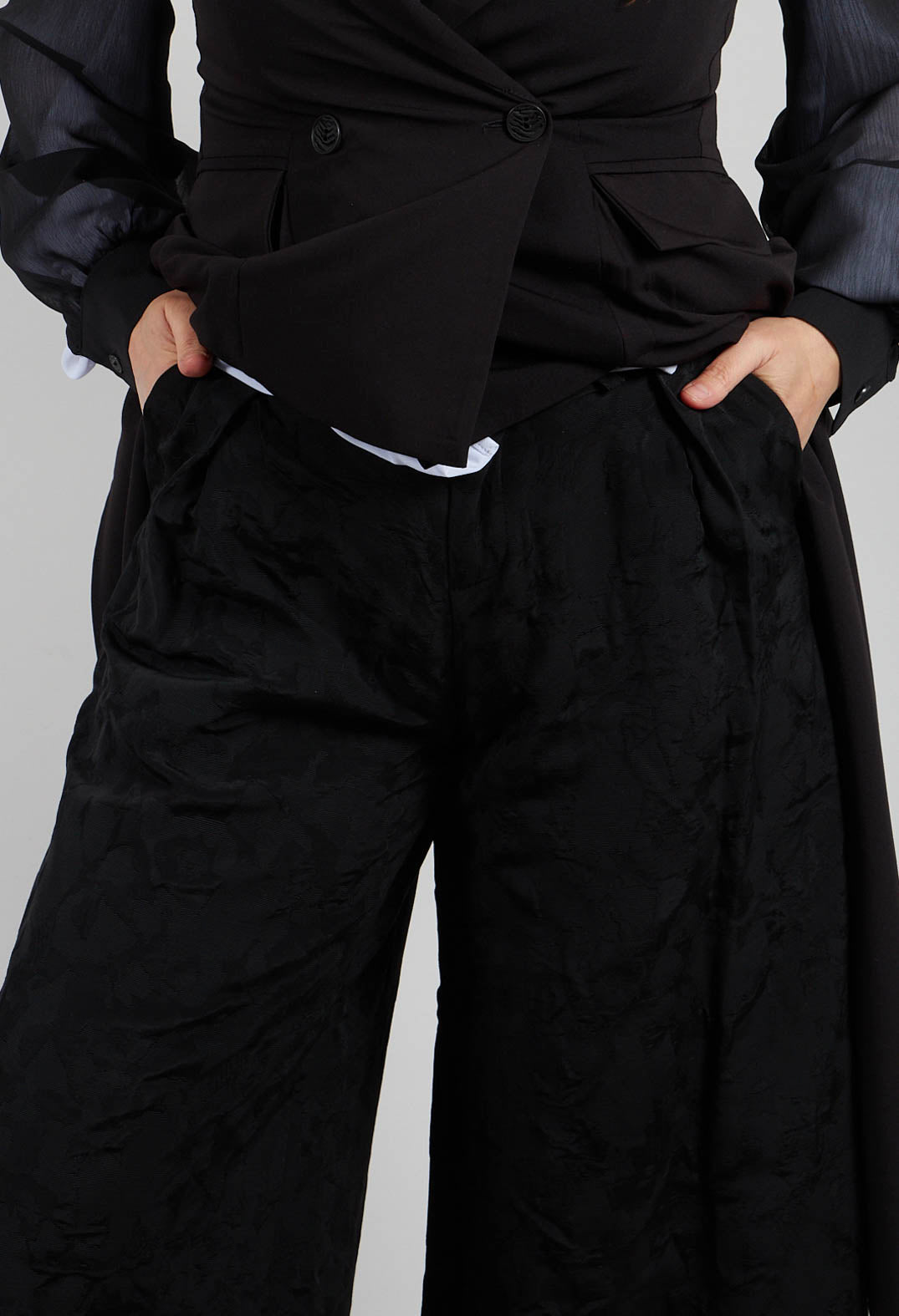 Wide Leg Trousers in Jacquard Nero
