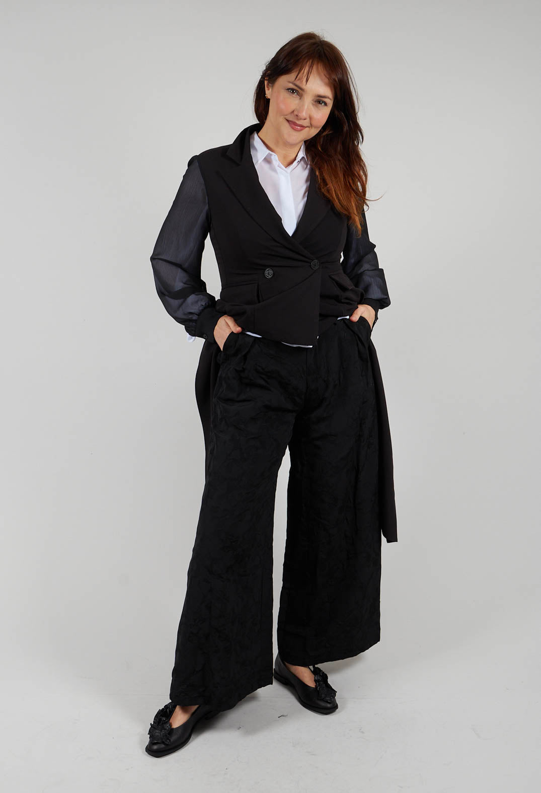 Wide Leg Trousers in Jacquard Nero