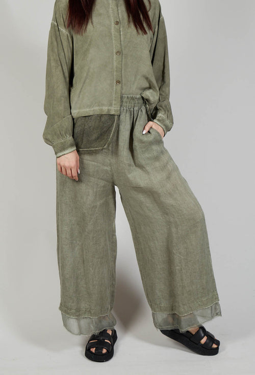 Wide Leg Trousers in Lino and Tinto Freddo Olive