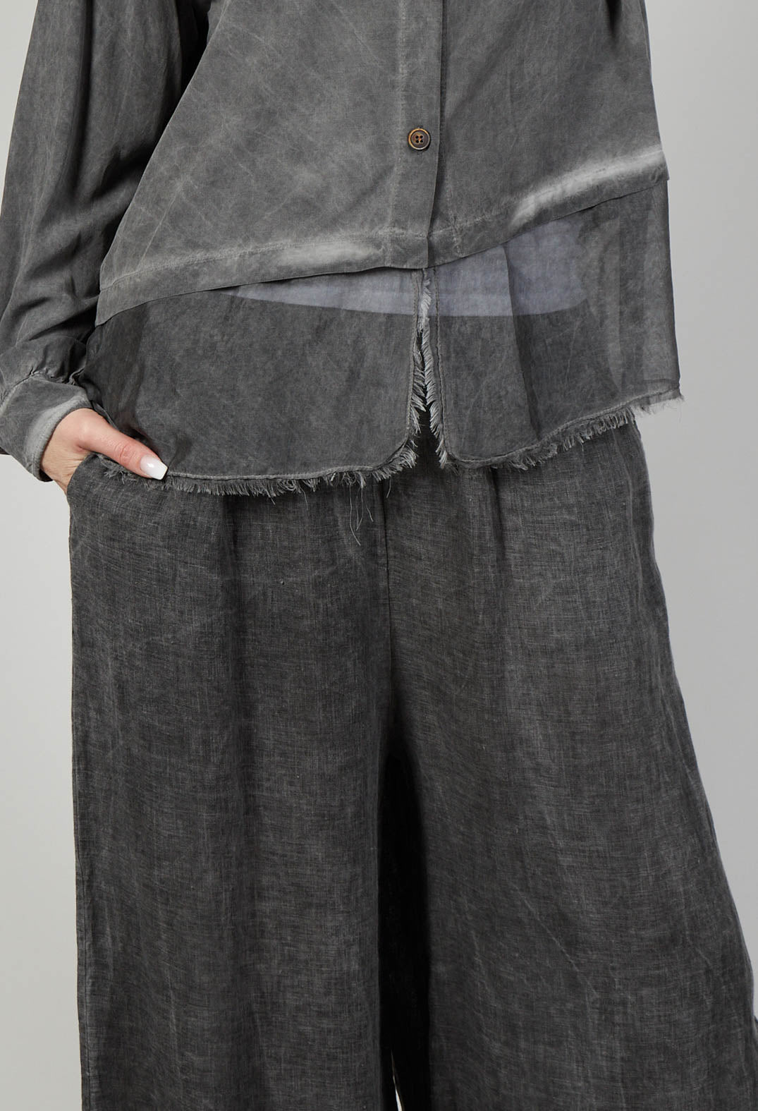 Wide Leg Trousers in Lino and Tinto Grey Storm