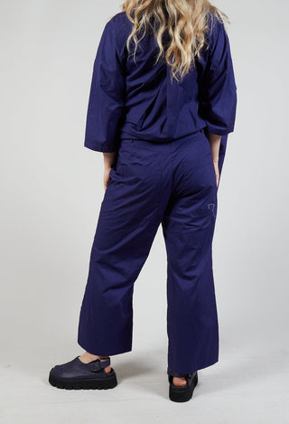 Wide Leg Trousers with Lettering Motif in Azur Print