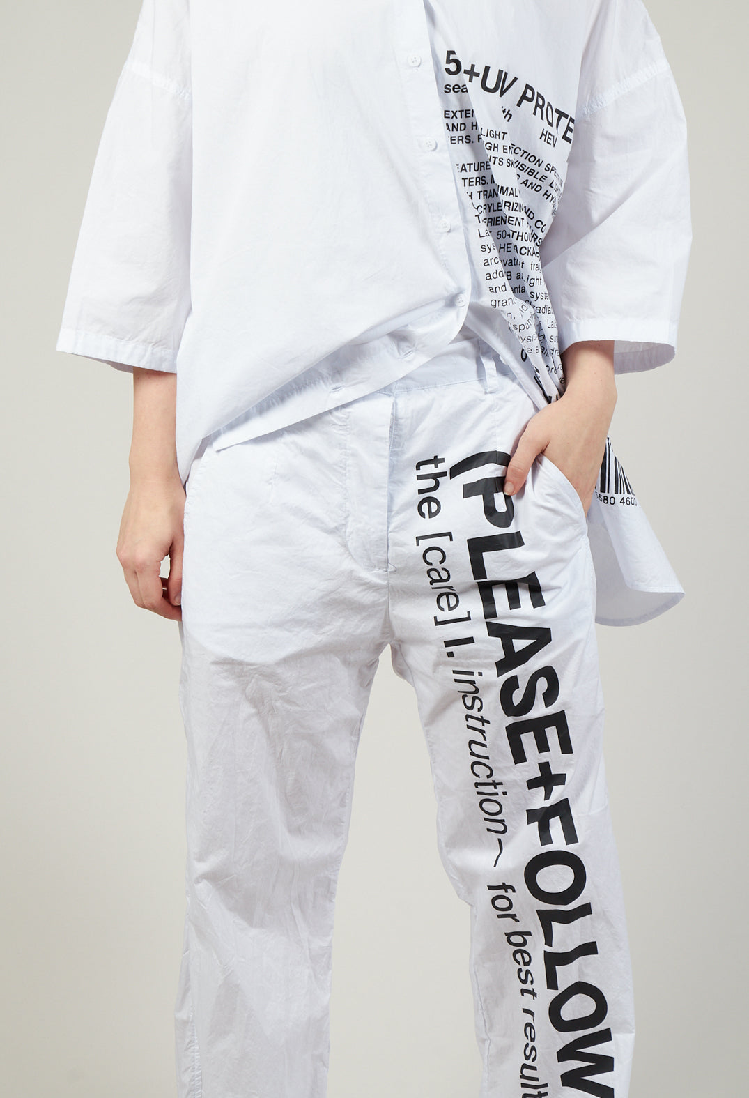 Wide Leg Trousers with Lettering Motif in White Print