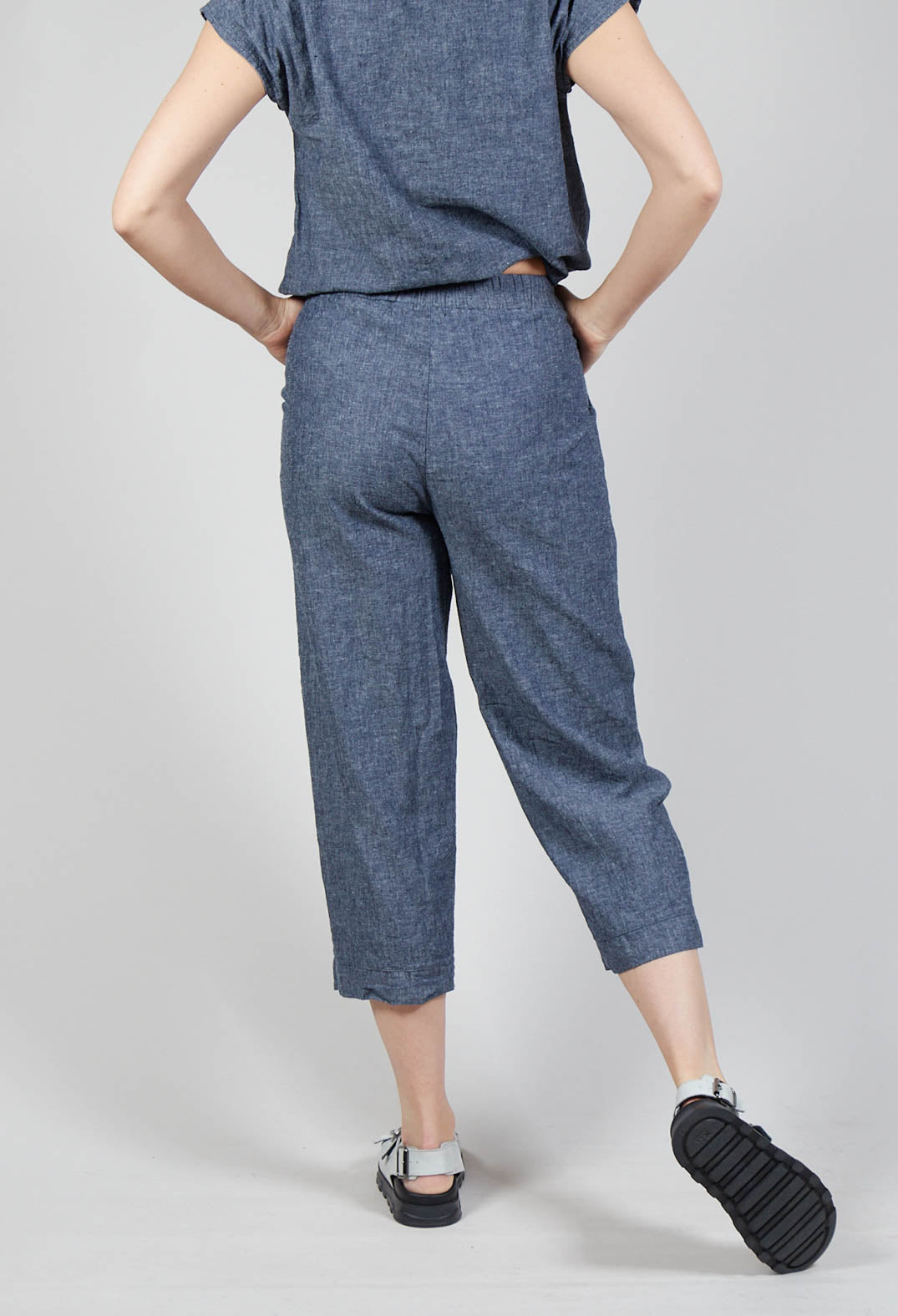 Wide Leg Turn Up Trousers in Blue Denim