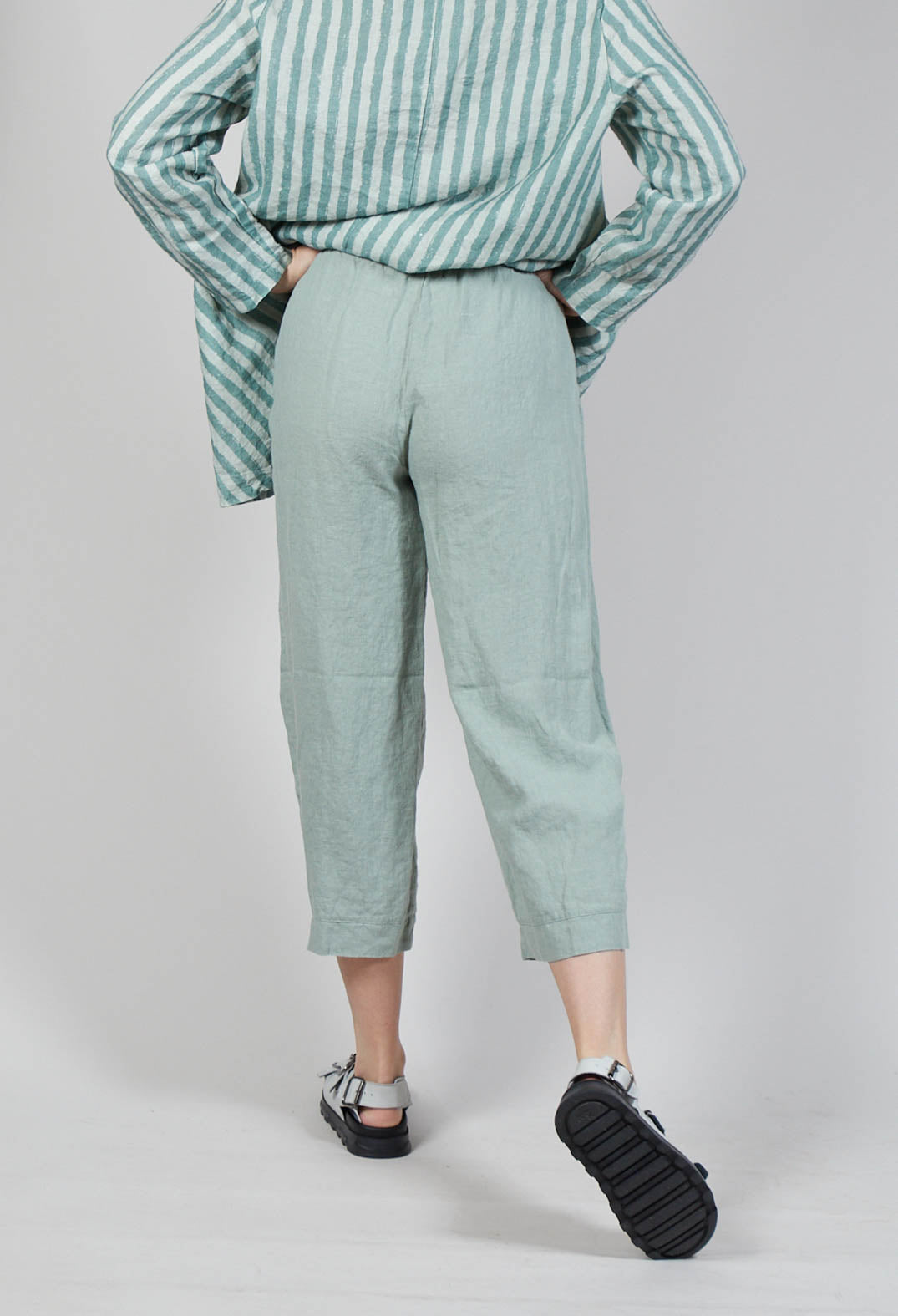 Wide Leg Turn Up Trousers in Mineral