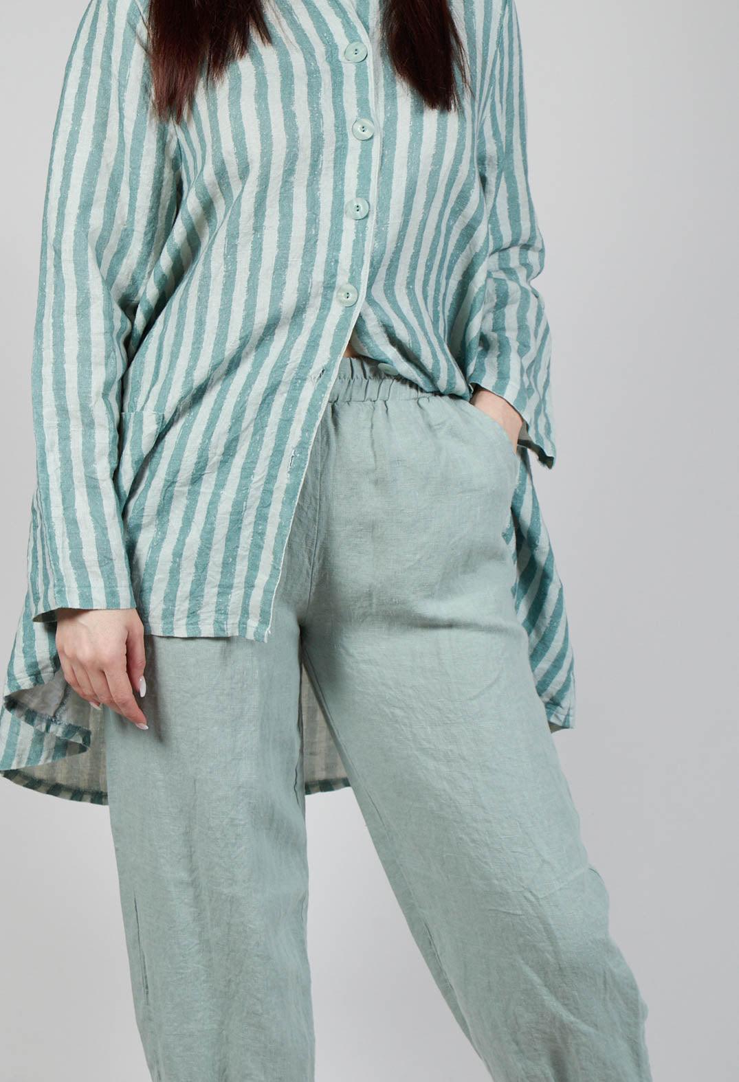 Wide Leg Turn Up Trousers in Mineral