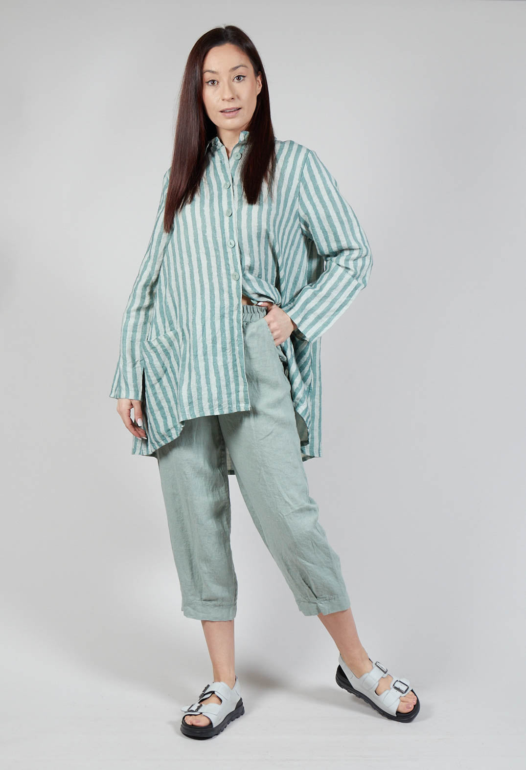Wide Leg Turn Up Trousers in Mineral