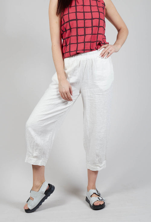 Wide Leg Turn Up Trousers in Off-White