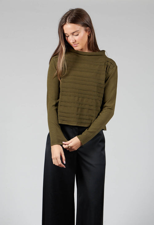 Wide Neck Stripe Sweater In Green