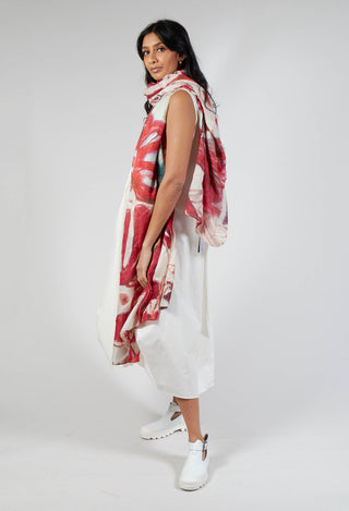 Wide Printed Scarf in Rose Allover