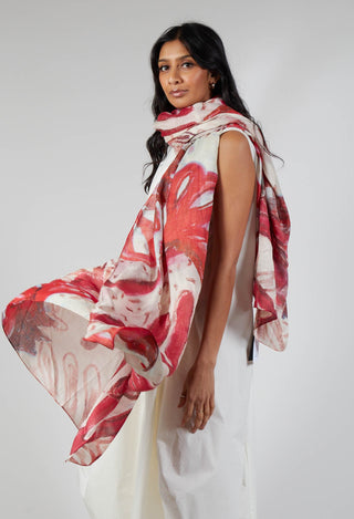 Wide Printed Scarf in Rose Allover