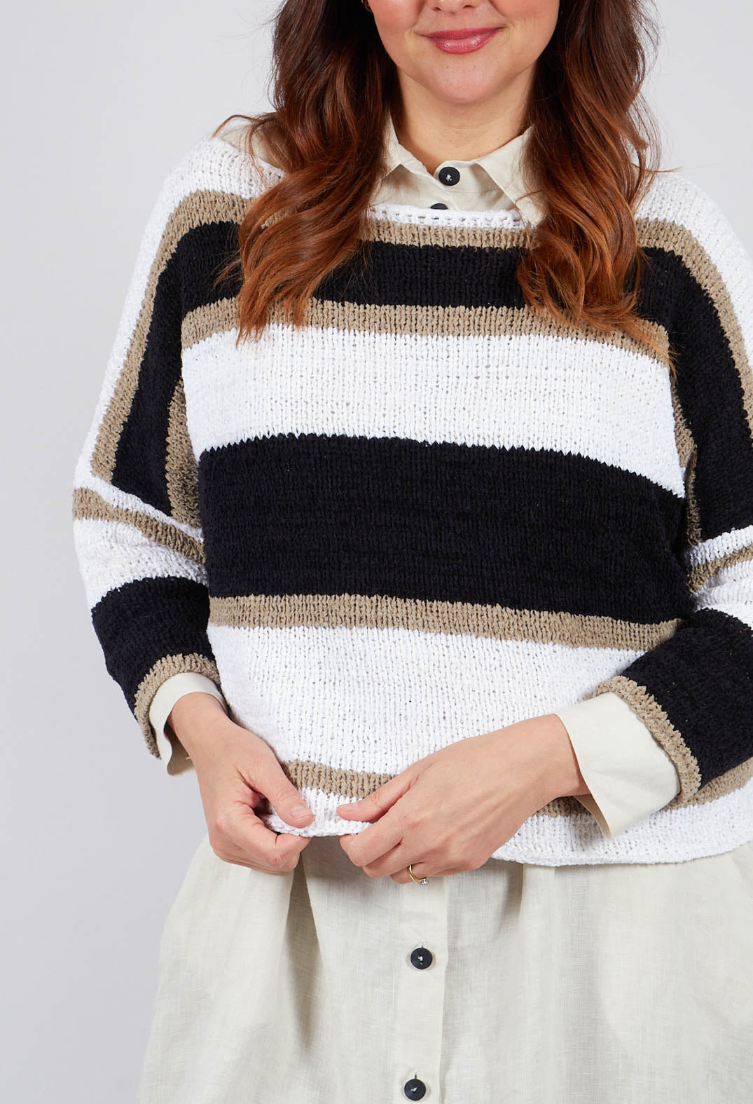 Wide Stripe Jumper in Taupe