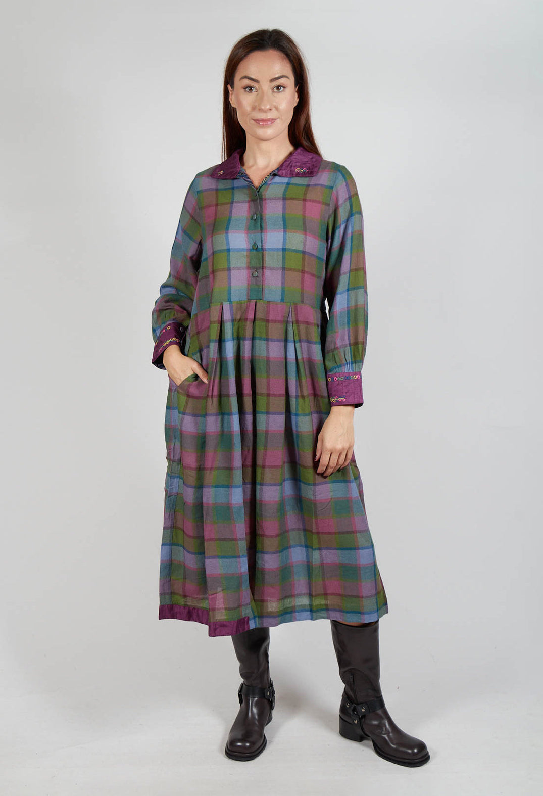 Wool Raven Dress in Multicolour Check