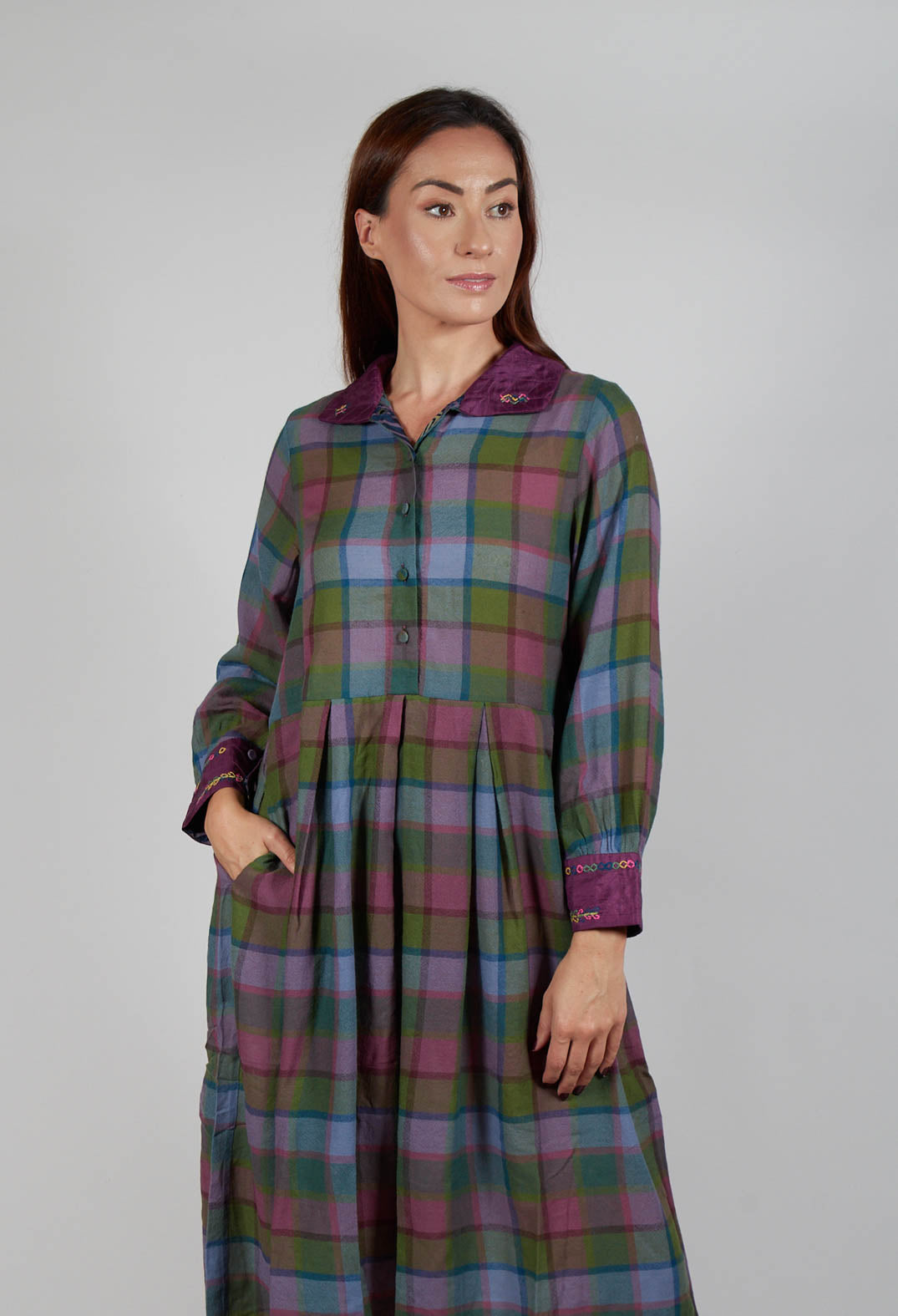 Wool Raven Dress in Multicolour Check