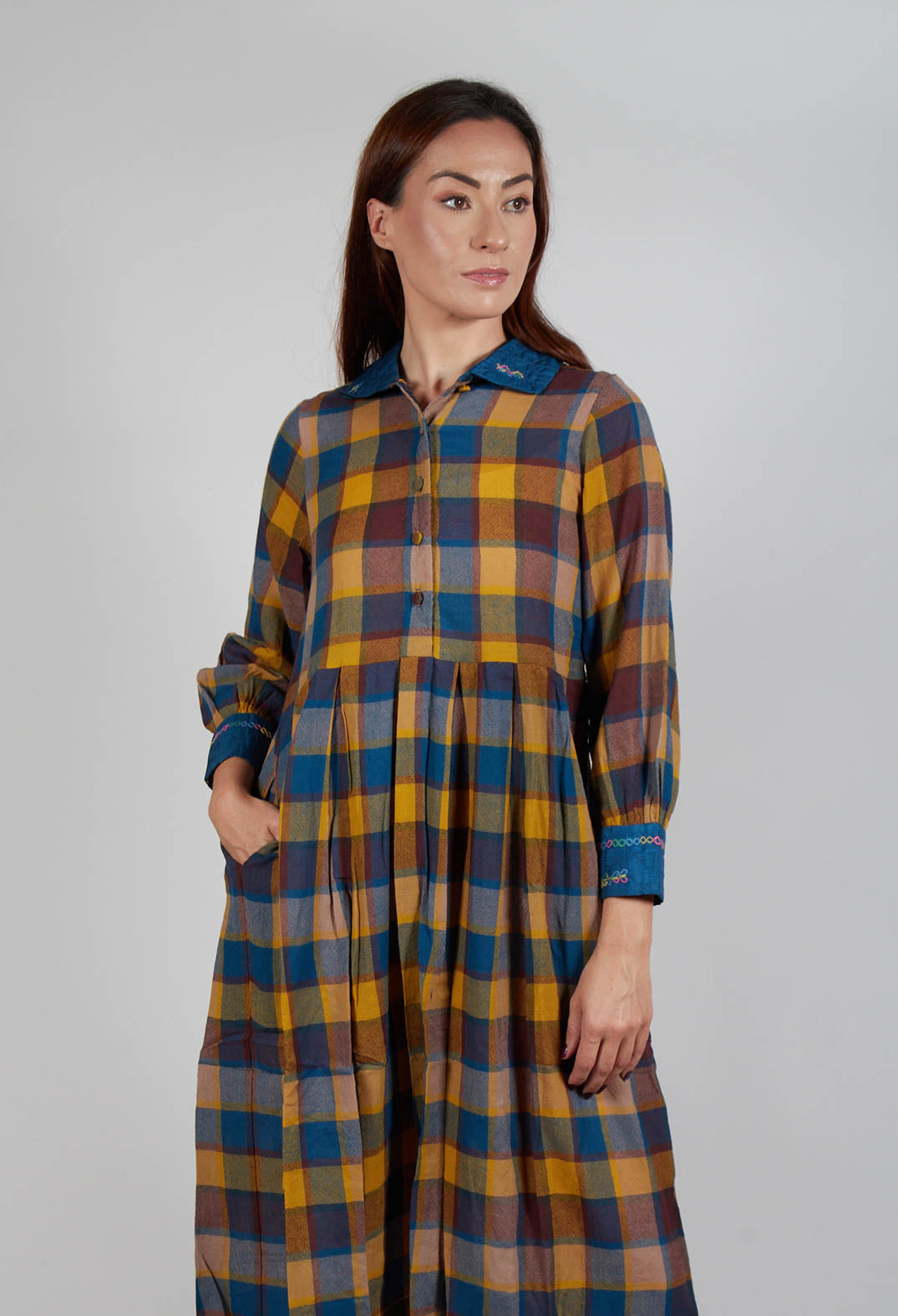 Eka Wool Raven Dress in Yellow Check | Olivia May