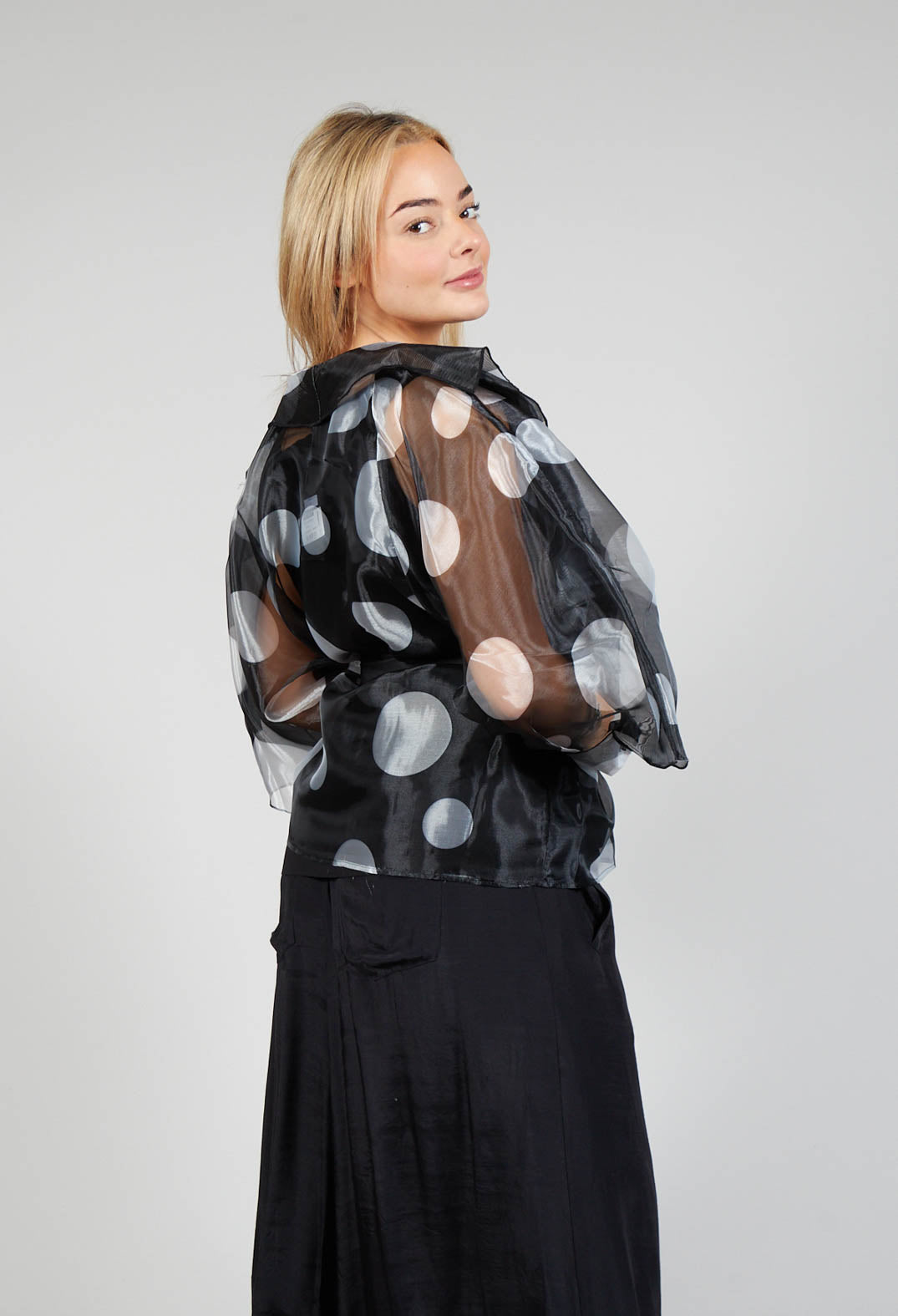 Wrap Jacket with Fabric Belt in Polka Dot Black