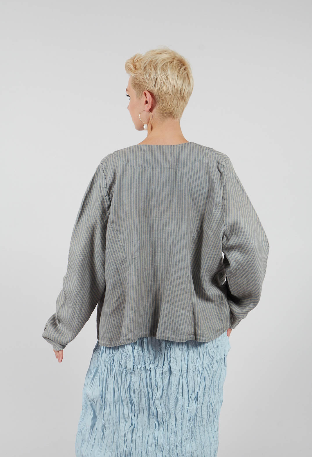 Blazer with Button Up Front in Baby Blue Stripe