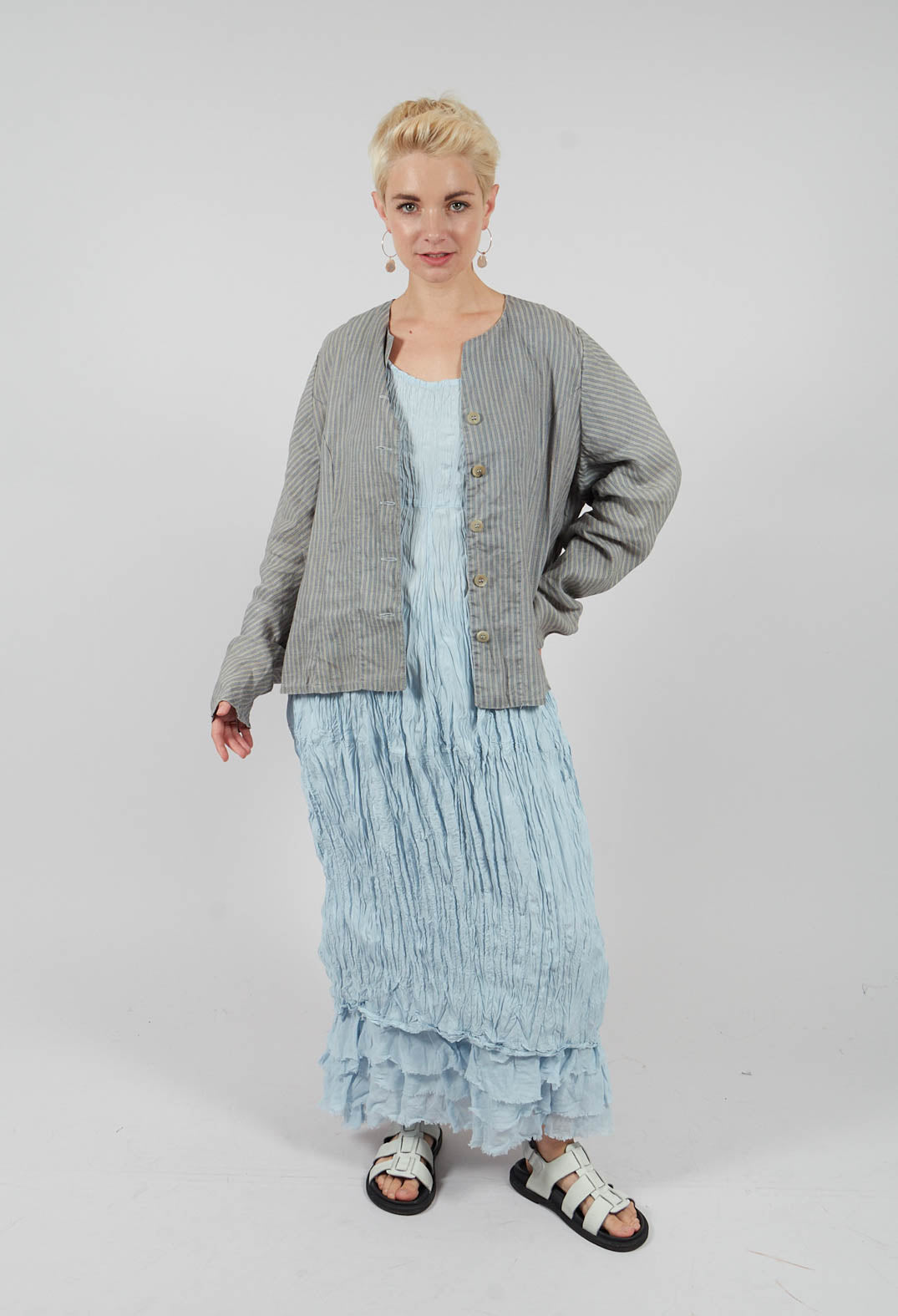 Blazer with Button Up Front in Baby Blue Stripe