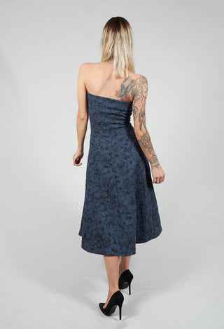Strapless Dress with Textured Pattern and Flared Skirt in Ink