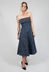 Strapless Dress with Textured Pattern and Flared Skirt in Ink