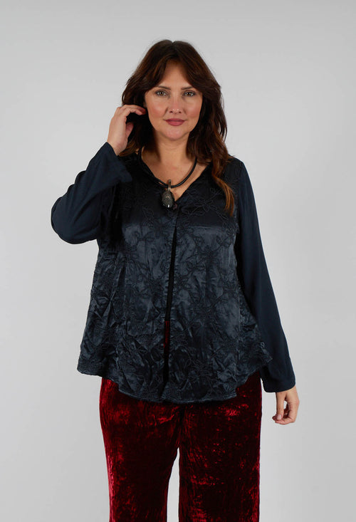 Satin Front Jacket with Embroidery in Storm