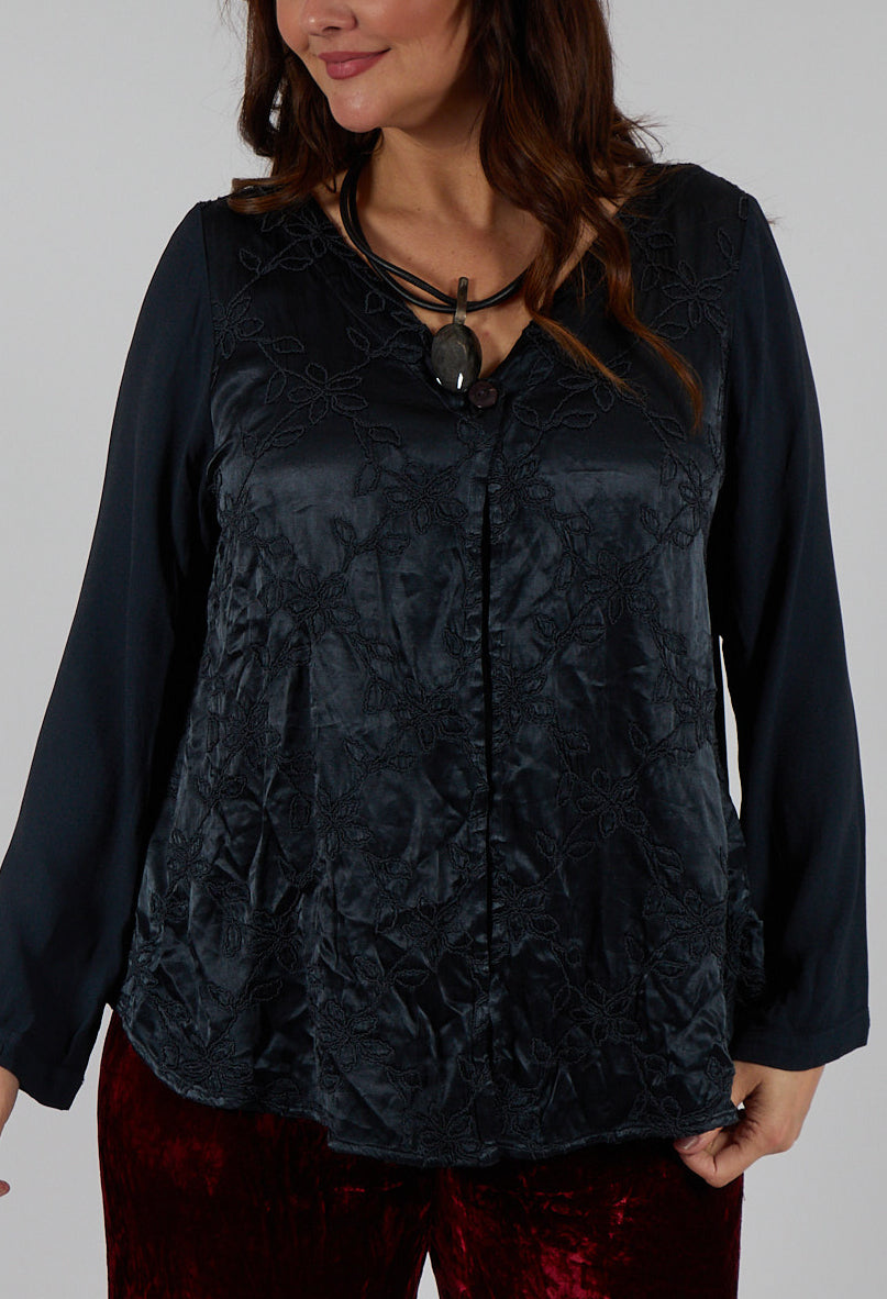 Satin Front Jacket with Embroidery in Storm