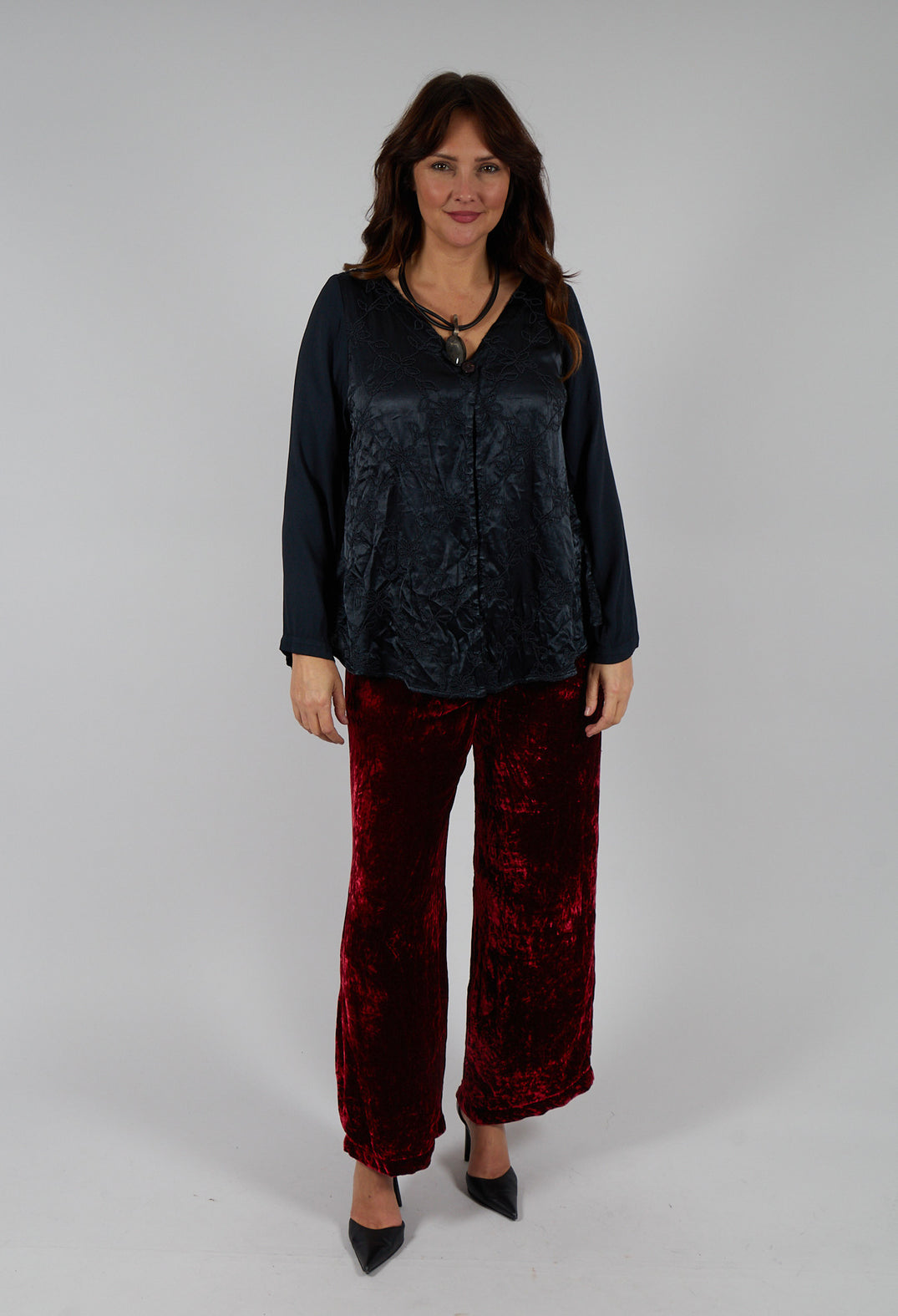 Satin Front Jacket with Embroidery in Storm