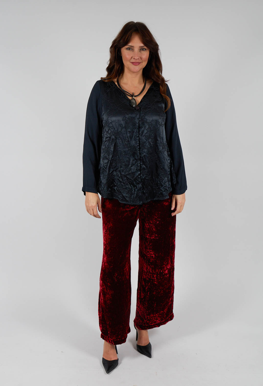 Satin Front Jacket with Embroidery in Storm