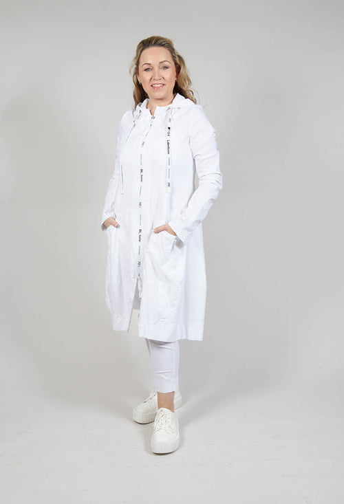 Zip Through Coat with Hood in White