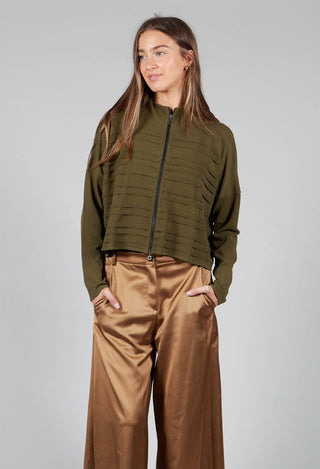 Zip Up Stripe Cardigan in Green
