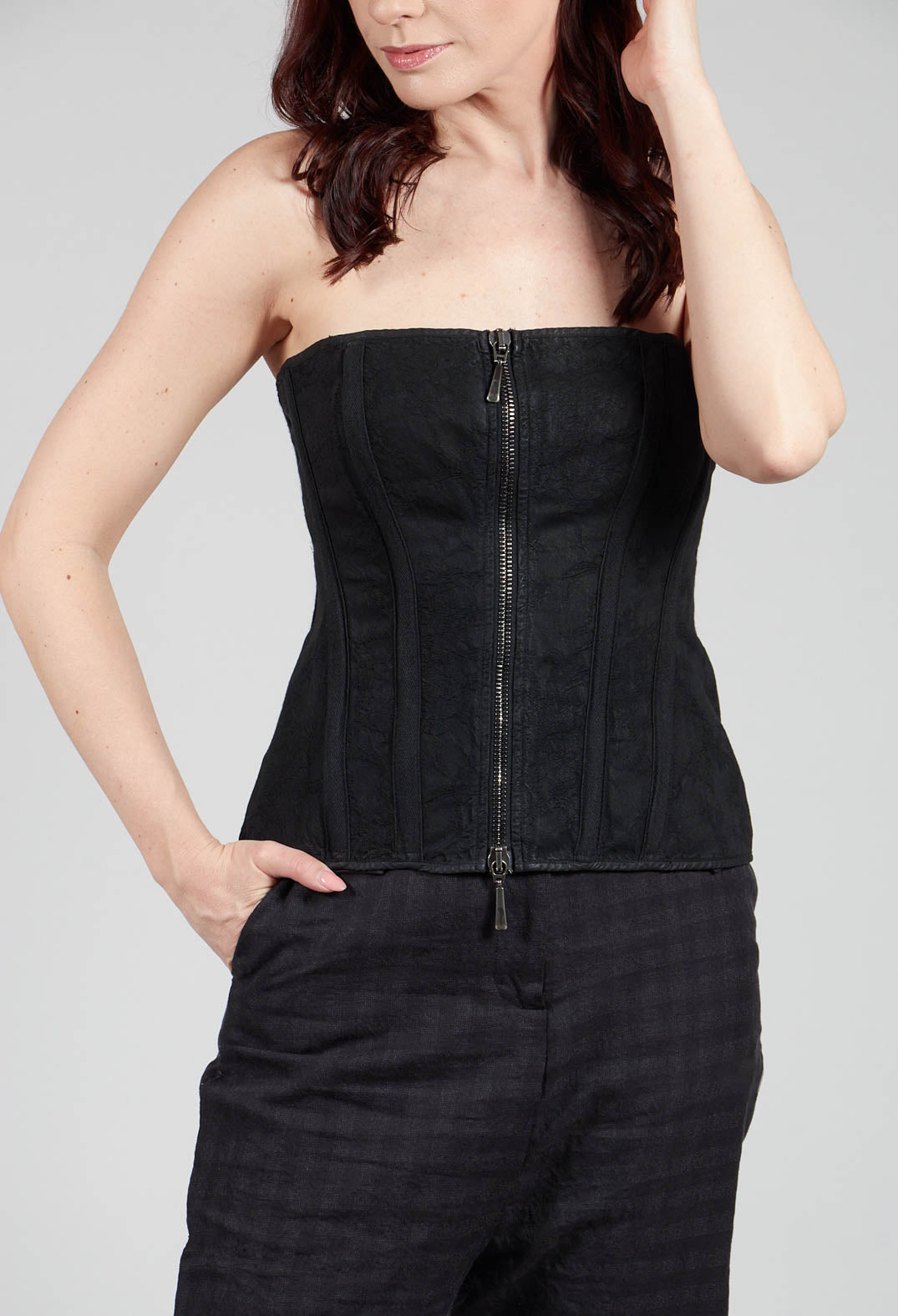 Zipper Fastening Corset Top in Smeared Black