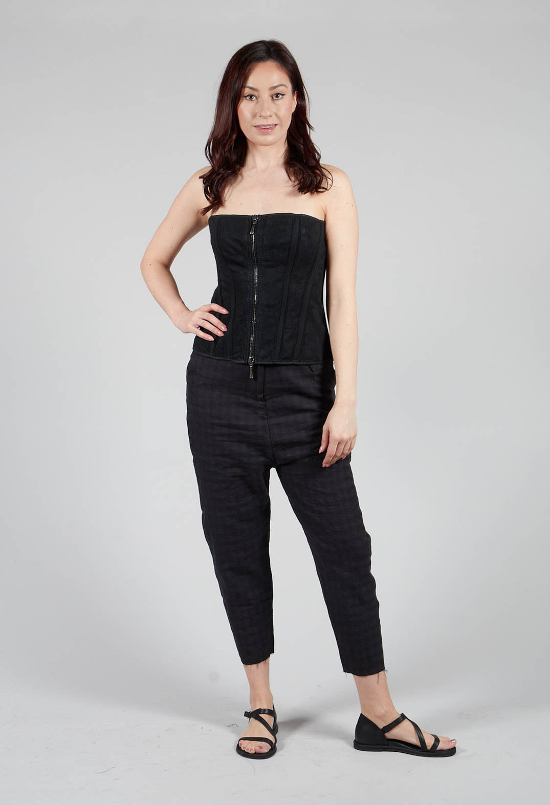 Zipper Fastening Corset Top in Smeared Black