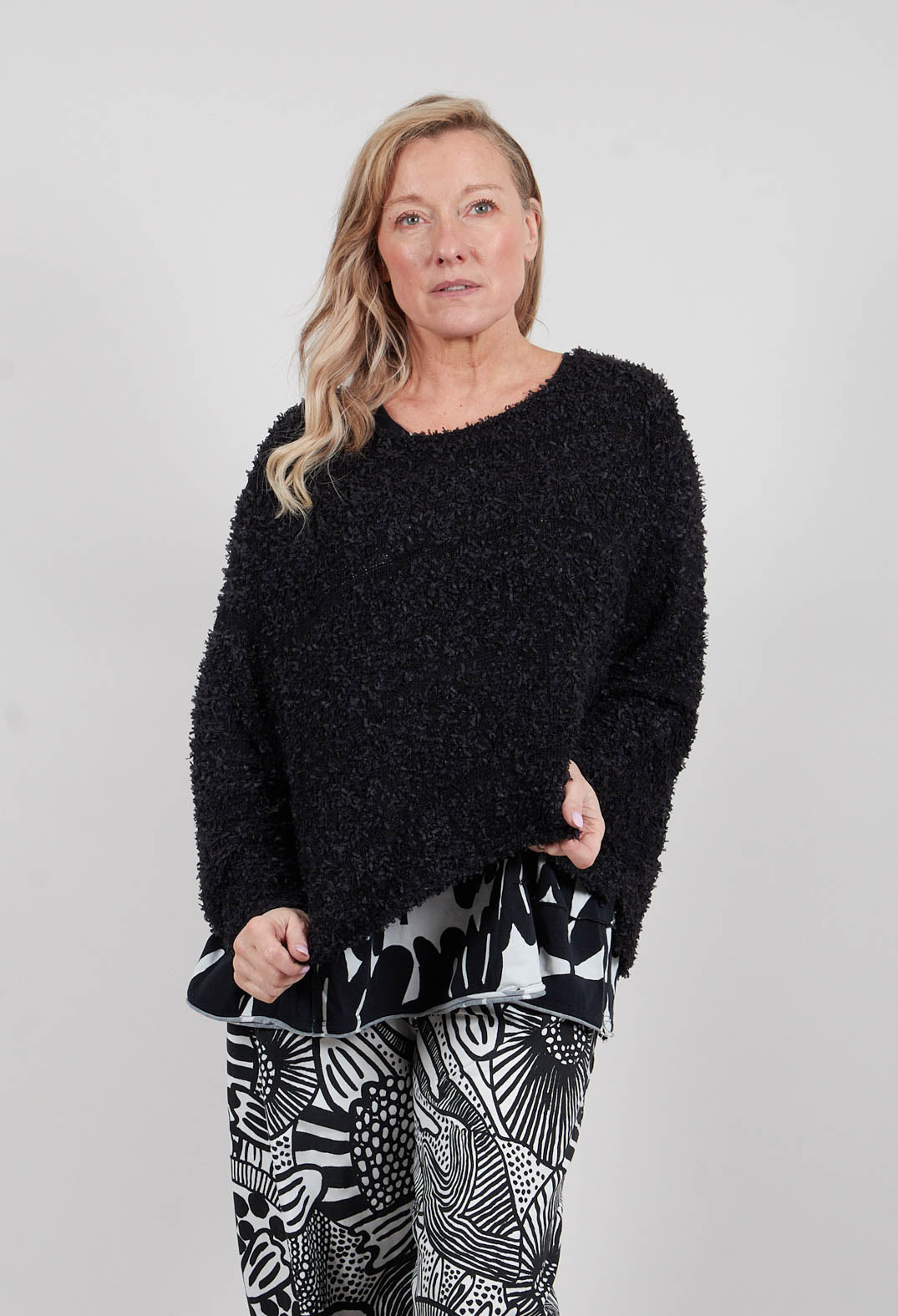Textured Knit Jumper in Black - 3480701