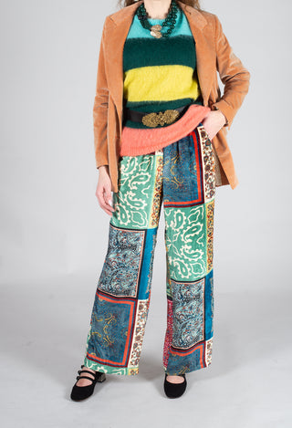 Printed Trousers in Patchwork Foulard Print