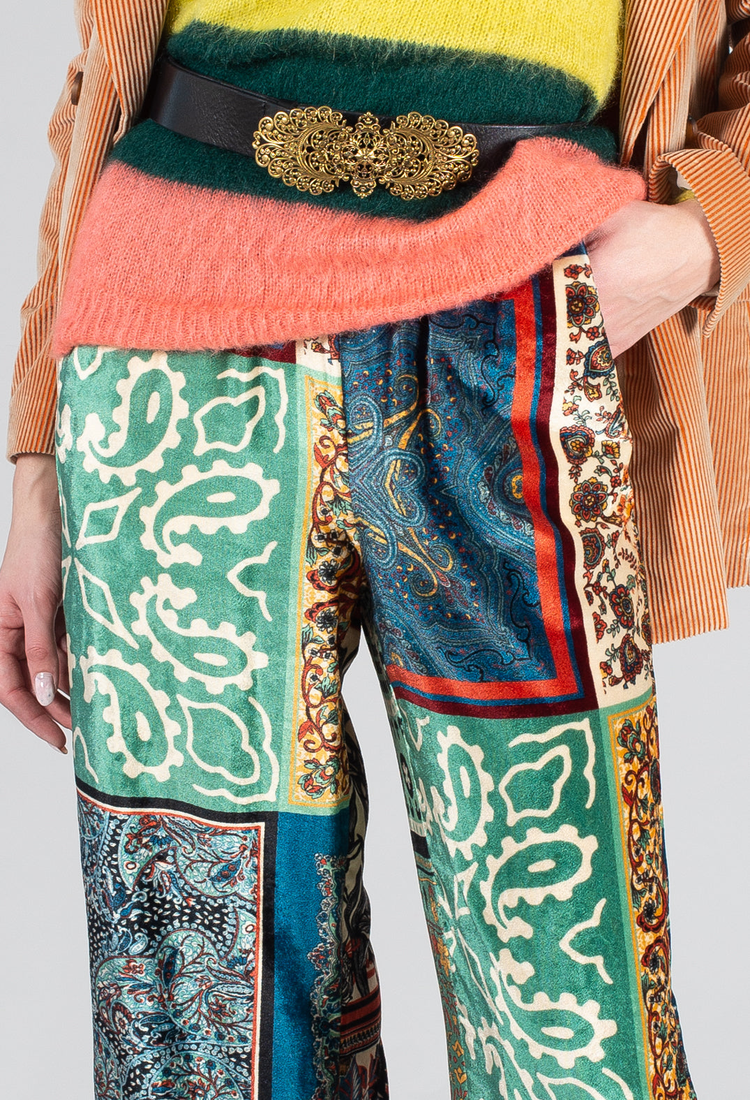 Printed Trousers in Patchwork Foulard Print