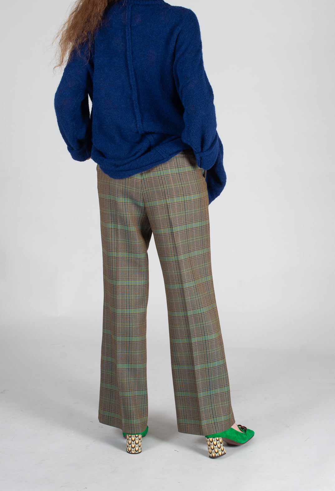 Tailored Check Wool Trousers in Kiwi