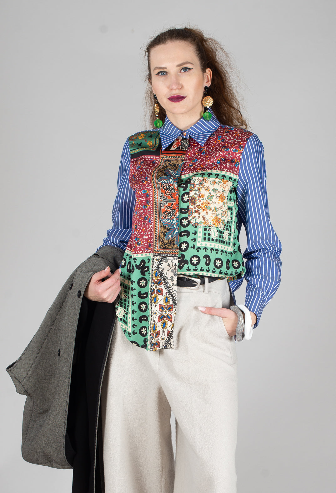 Patchwork Shirt in Ink Blue – Olivia May