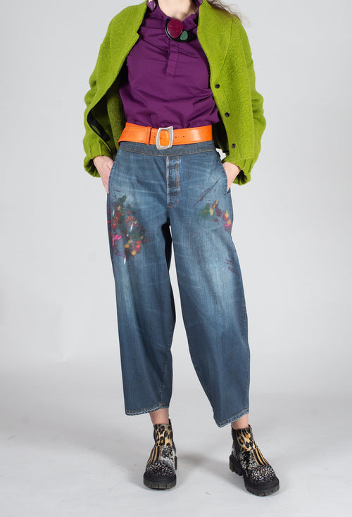 Rayla Pants in Denim with Paint Print