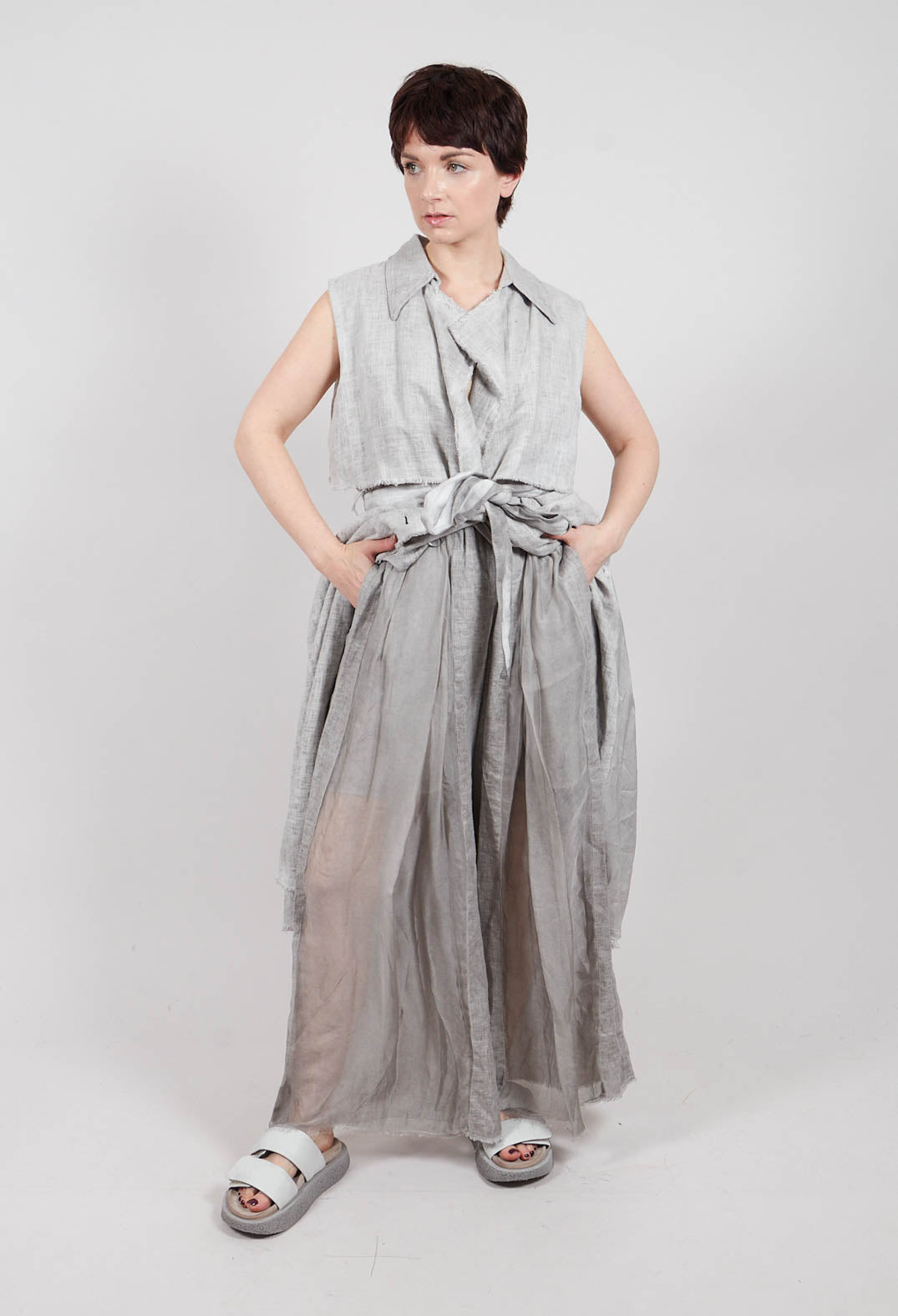 Linen Palazzo Trousers in Grey Shadow