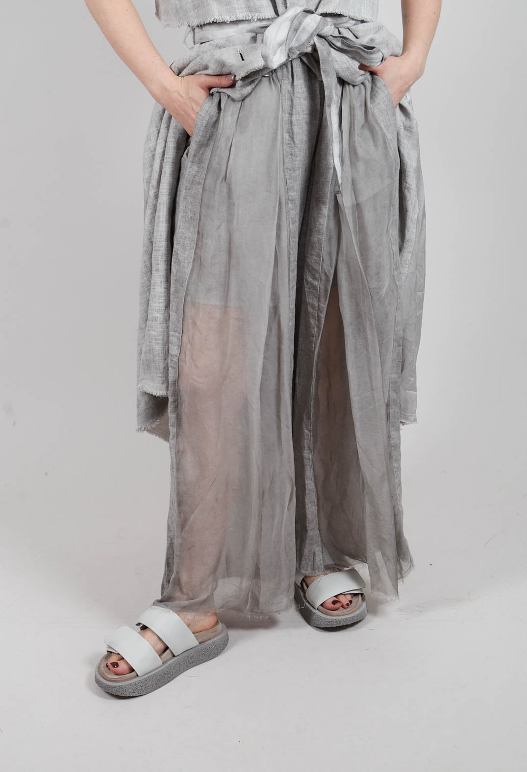 Linen Palazzo Trousers in Grey Shadow