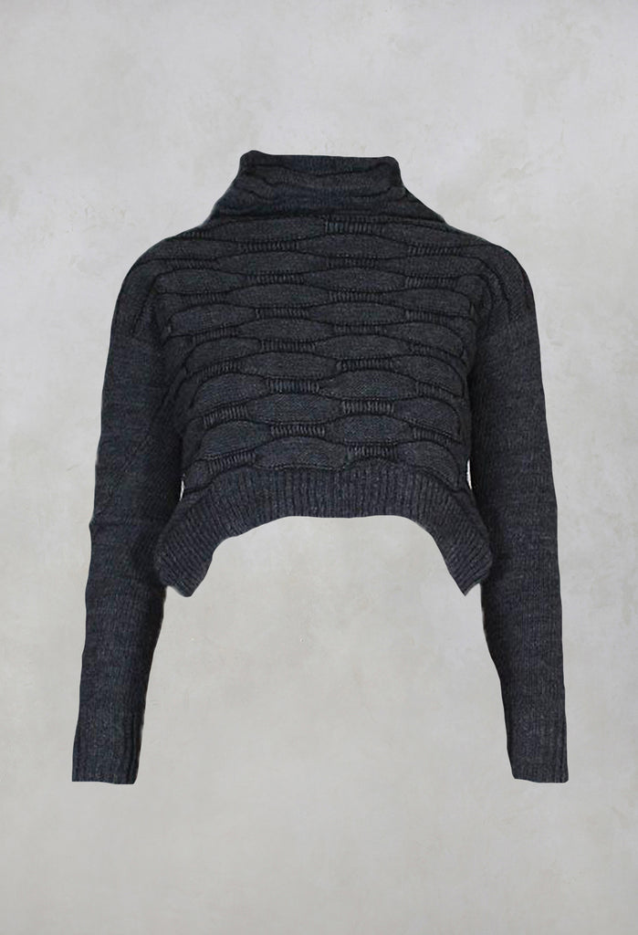 Tricot Pollock Slim Fit Cropped Jumper with Polo Neck in Anthracite